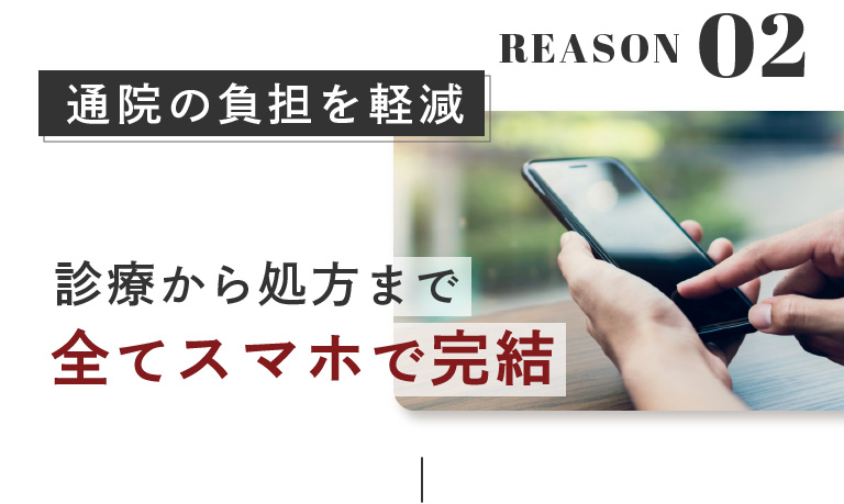 REASON.02:通院の負担を軽減。診療から処方まで全てスマホで完結